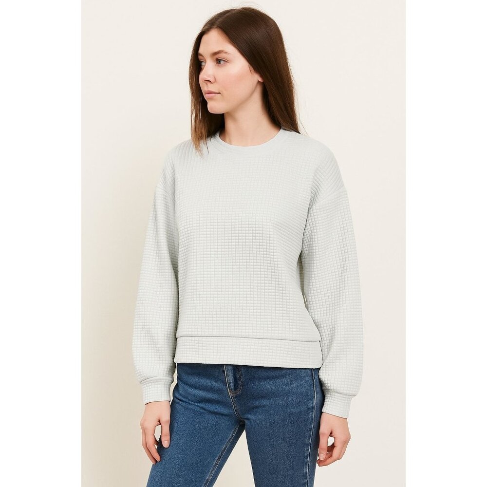 Dazy White Textured Waffle-Knit Crewneck Pullover Sweater M - Picture 1 of 11